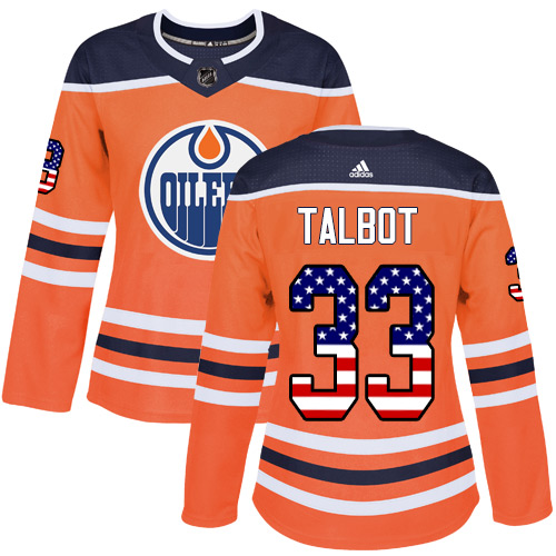 Adidas Oilers #33 Cam Talbot Orange Home Authentic USA Flag Women's Stitched NHL Jersey - Click Image to Close